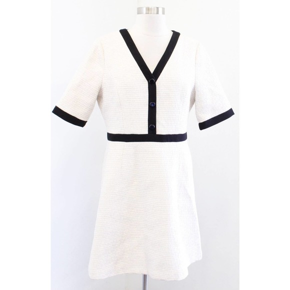 Gal Meets Glam Whitney Ivory Textured Boucle Tweed Fit and Flare Dress SIze 8 - Picture 4 of 11